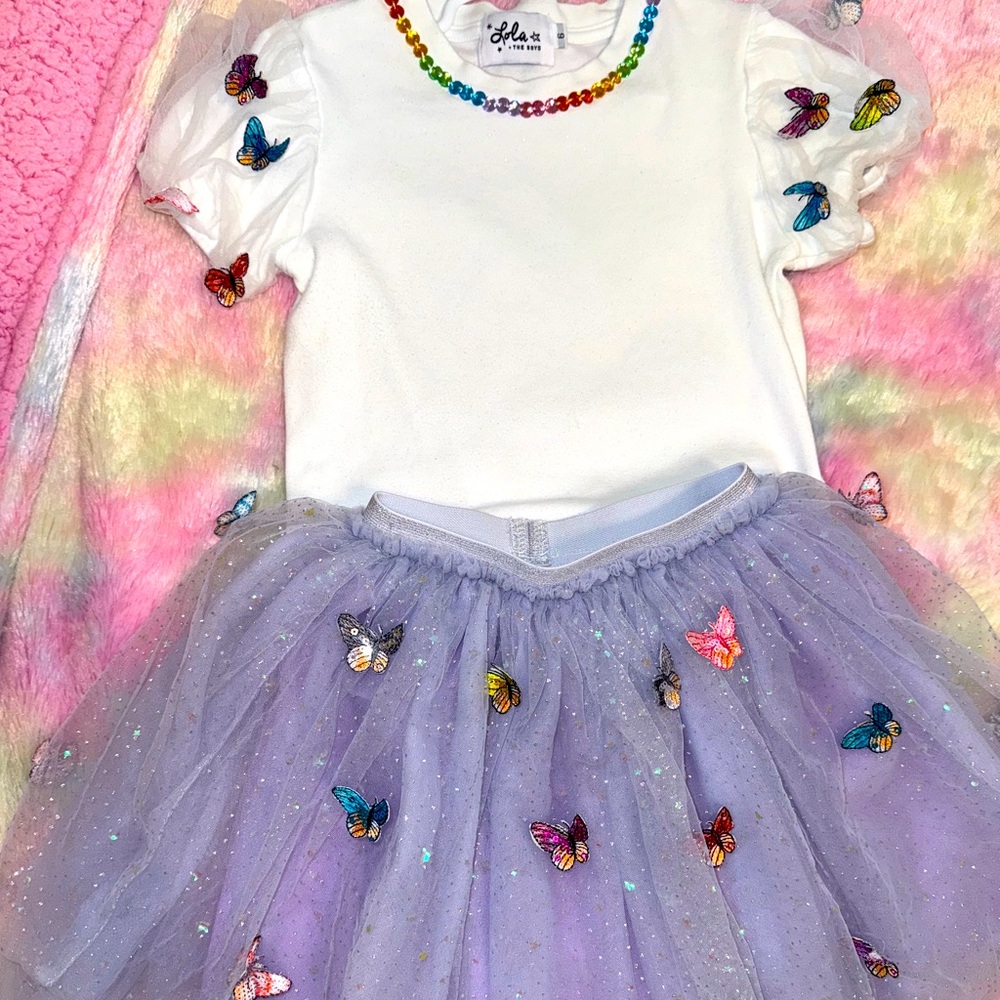 Lola White Tee with Colorful Butterflies
